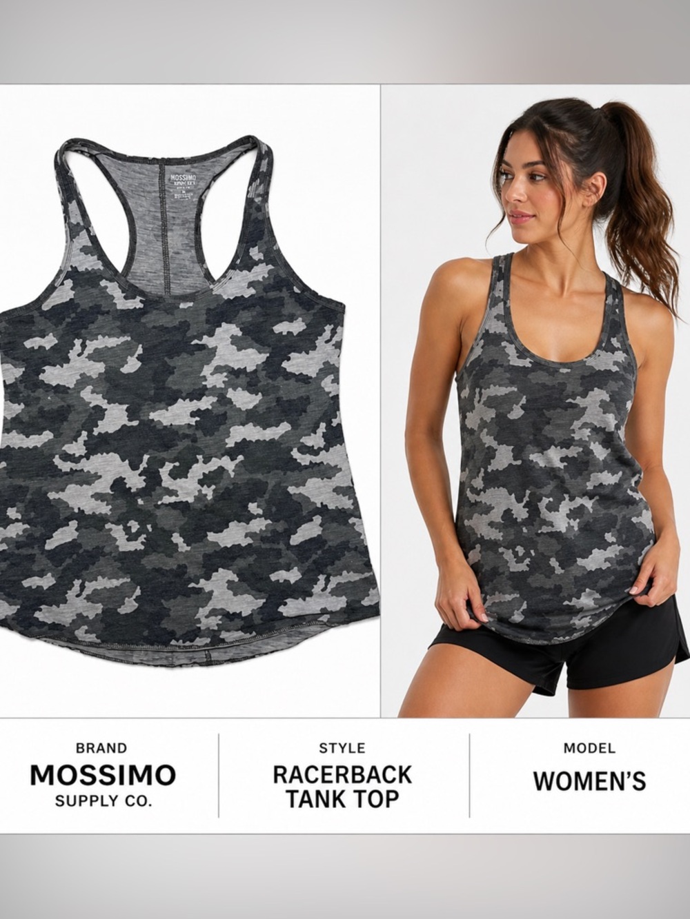 Mossimo‎ Camo Racerback Tank Top XS Green Gray Camouflage Lightweight Y2K
